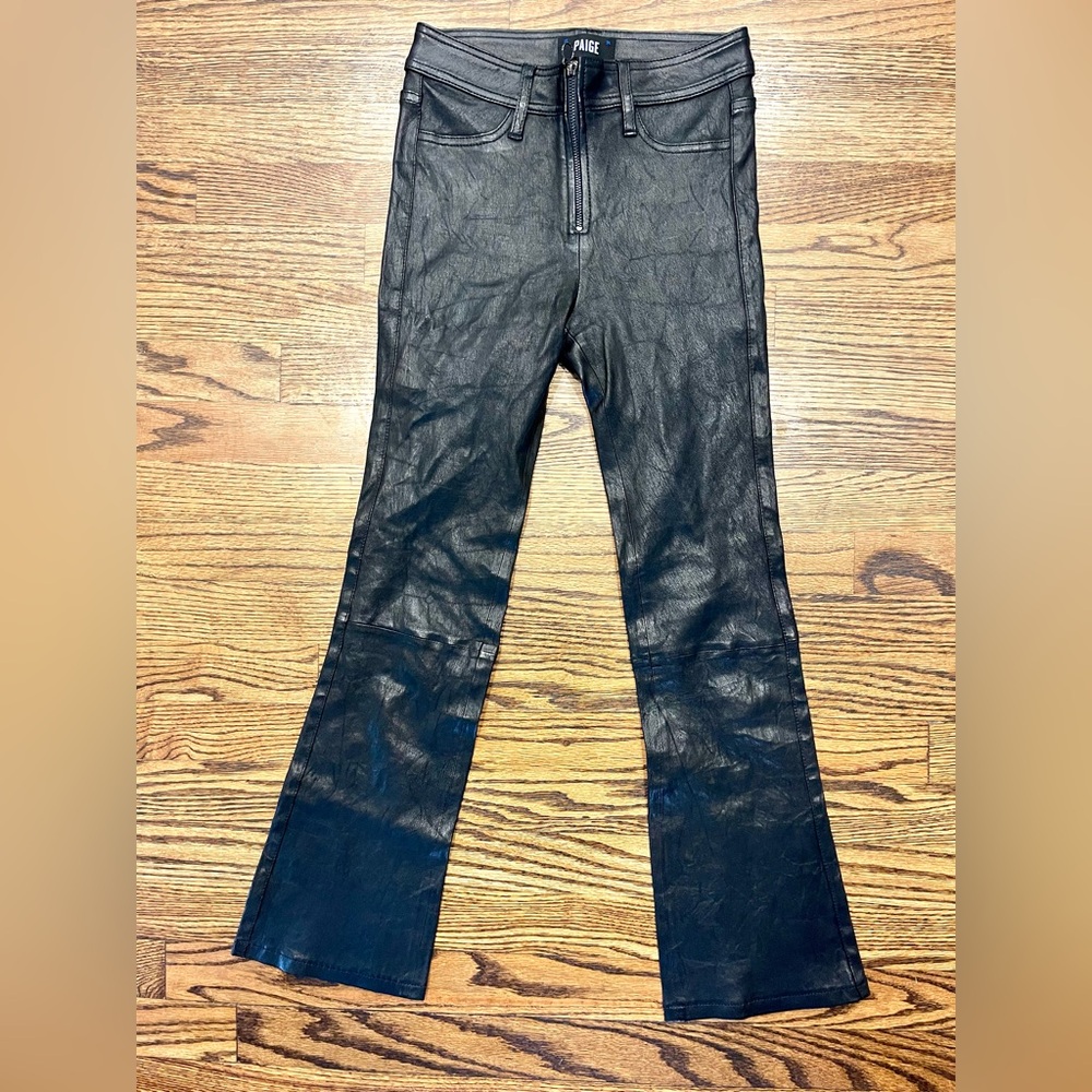 PAIGE Genuine black leather bootcut pants